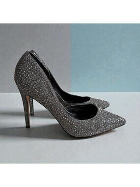 STEVE MADDEN Proper Silver Jeweled Embellished Heels Size 8.5